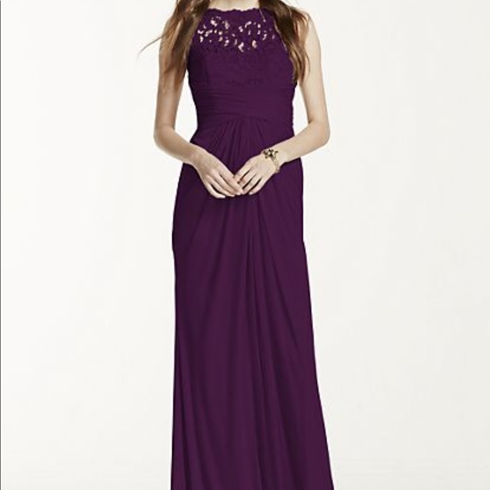 David’s Bridal Long Mesh Dress with Corded Lace